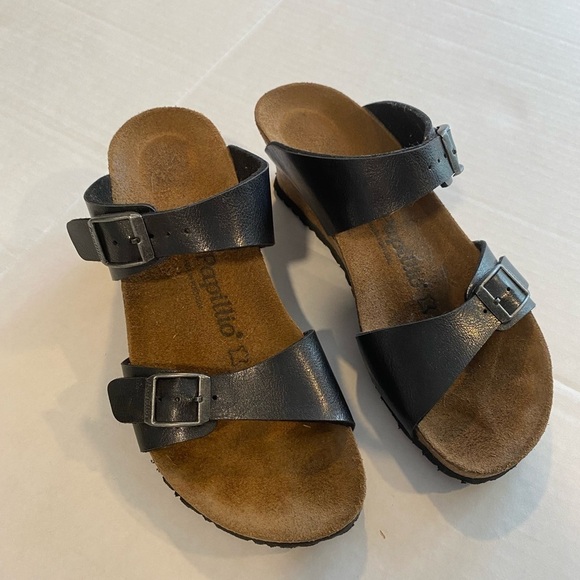 Papillio by Birkenstocks Dorothy Black and Brown Wedge Shoes - Picture 3 of 10